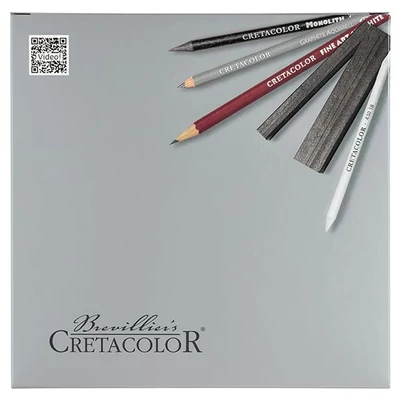 Set de desen grafit Cretacolor Silver Box, 17 buc, cutie din lemn