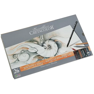 Set avansat de desen și schițe Cretacolor Teachers' Choice, 26 buc., cutie metalică