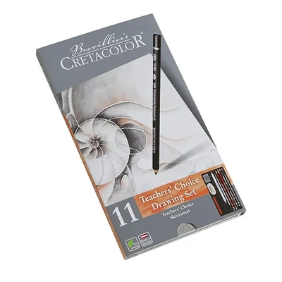 Set de desen și schițe pentru începători Cretacolor Teachers' Choice, 11 piese, cutie metalică