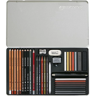Set de desen și schiță  Cretacolor Ultimo, 35 piese, cutie metalica