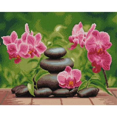 Pictură cu diamante , pe pânză întinsă , 40x50 cm - Orhidee violet