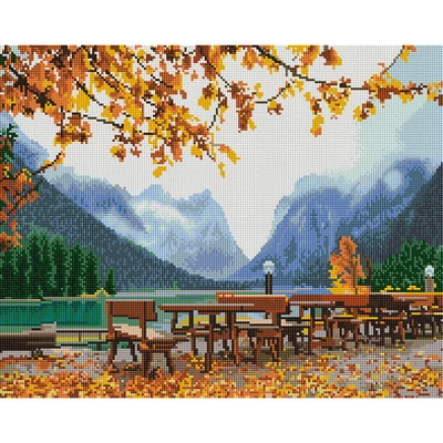 Pictură cu diamante , pe pânză întinsă , 40x50 cm - Toamna la munte