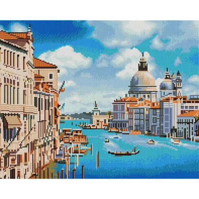 Pictură cu diamante , pe pânză întinsă, 40x50 cm - Canalele Veneției (Santa Maria della Salute)