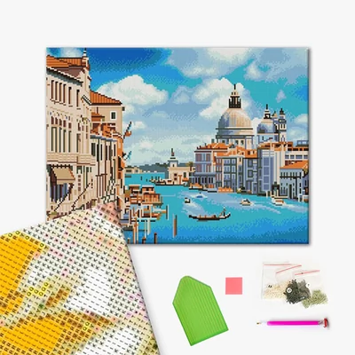 Pictură cu diamante , pe pânză întinsă, 40x50 cm - Canalele Veneției (Santa Maria della Salute)