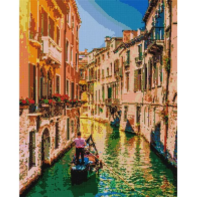 Pictură cu diamante , pe pânză întinsă , 40x50 cm - Gondole pe canalele Venetiei
