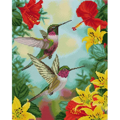 Pictură cu diamante , pe pânză întinsă , 40x50 cm - O pereche de pasari colibri