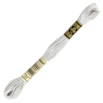 Ață pentru broderie DMC Mouliné (împărțit, 6 fire), 8 m - 472-1, White Tin