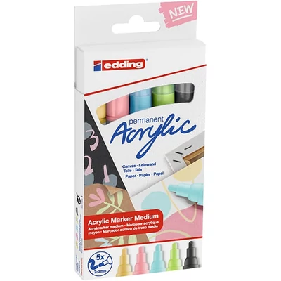 edding 5100 marker acrilic  în set, M (2-3 mm) - 5 buc, pastel
