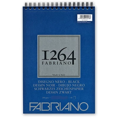 Bloc de desen negru Fabriano 1264, 200 g - A3, spiralat sus  