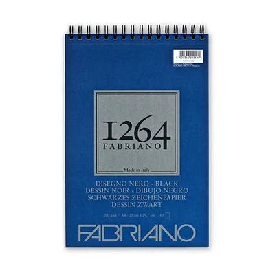 Bloc de desen negru Fabriano 1264, 200 g - A4, spiralat sus  