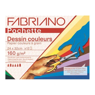 Fabriano Pochette Dessin Couleur pachet de hârtie colorată pentru desen, 160 g - 24x32 cm, 12 coli