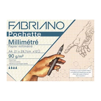 Fabriano Pochette pachet de hârtie milimetrică, 90 g, 12 coli, A4