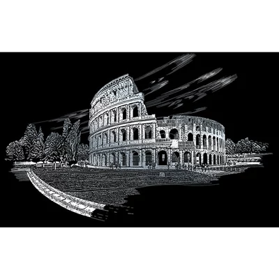 Set tablou gravură cu stilou gravură , 29x39 cm - Colosseum, argintiu