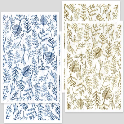 Hârtie de transfer pentru plastilina care se poate coace , 9x14 cm, 2x2 buc - ierburi - albastru, sepia