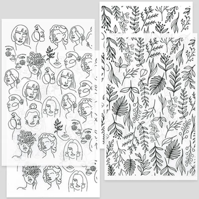 Hârtie de transfer pentru plastilina care se poate coace, 9x14 cm, 2x2 buc - fețe, ierburi - negru