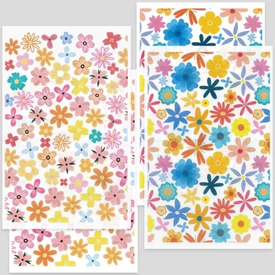 Hârtie de transfer pentru plastilina care se poate coace , 9x14 cm, 2x2 buc - flori colorate stilizate - mici, mari