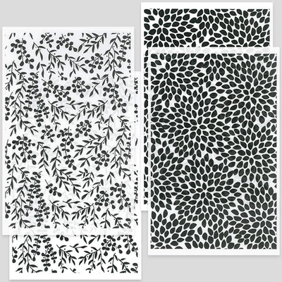 Hârtie de transfer pentru plastilina care se poate coace , 9x14 cm, 2x2 buc - lame de frunze, petale de flori - negru