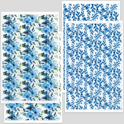 Hârtie de transfer pentru plastilina care se poate coace, 9x14 cm, 2x2 buc - flori, liane - albastru