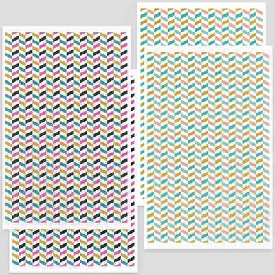 Hârtie de transfer pentru plastilina care se poate coace, 9x14 cm, 2x2 buc - chevron zig-zag - roz-negru, turcoaz