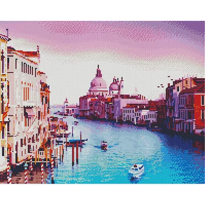 Pictură cu diamante , pe pânză întinsă , 40x50 cm - Apus de soare la Venetia