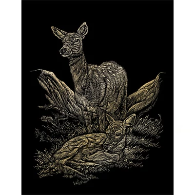 Set tablou gravură cu stilou gravură, 20x25 cm - Cerb, auriu