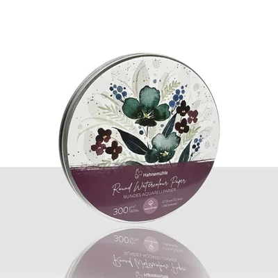 Hahnemühle Expression hârtie acuarelă rotundă , 100% pamut, 300 g, 13 cm, 30 db, în cutie metalică
