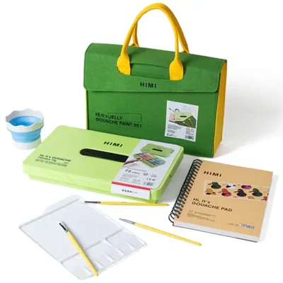 Set de pictură cu guașă HIMI Twin Cup – 72 de bucăți + accesorii, apple green