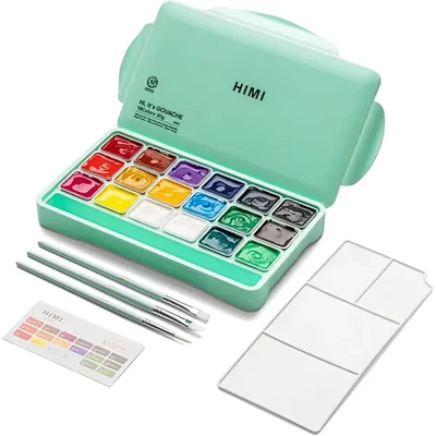 Set de vopsele guașă HIMI Jelly Cup – 18 buc + 3 pensule, green