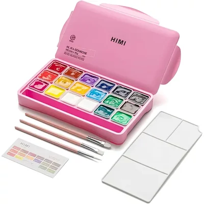Set de vopsele guașă HIMI Jelly Cup – 18 buc + 3 pensule, pink