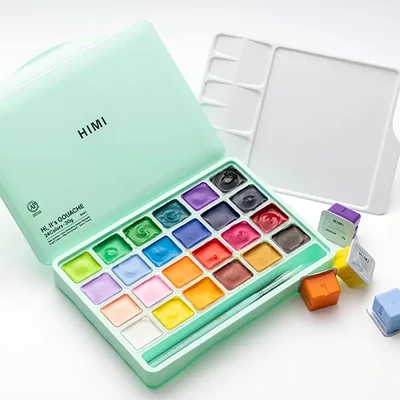 Set de vopsele guașă HIMI Jelly Cup – 24 buc + 3 pensule, green