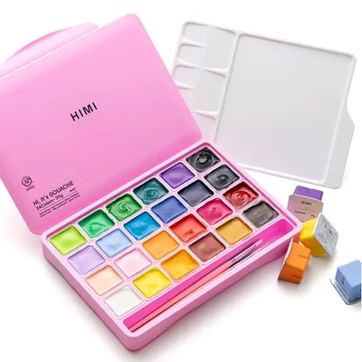 Set de vopsele guașă HIMI Jelly Cup – 24 buc + 3 pensule, pink