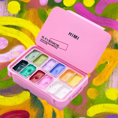 Set de vopsele guașă HIMI Twin Cup - 12 buc, fresh botanic, pink