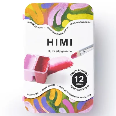 Set de vopsele guașă HIMI Twin Cup - 12 buc, fresh botanic, pink