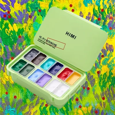 Set de vopsele guașă HIMI Twin Cup - 12 buc, nature landscape, apple green