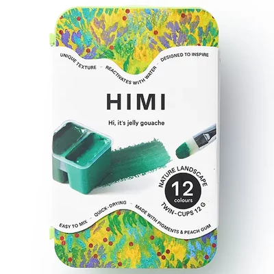 Set de vopsele guașă HIMI Twin Cup - 12 buc, nature landscape, apple green