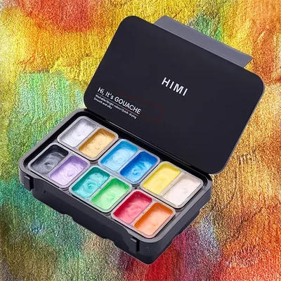 Set de vopsele guașă HIMI Twin Cup - 12 buc, shiny metallic, black
