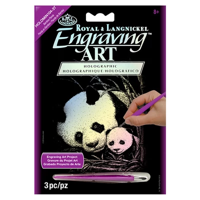 Set tablou gravură cu stilou gravură , 12x18 cm - Panda, holografic