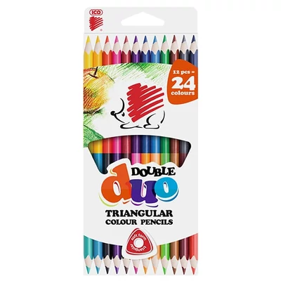 Set creioane colorate ICO Arici Duo, triunghiular, 12 buc / 24 culori