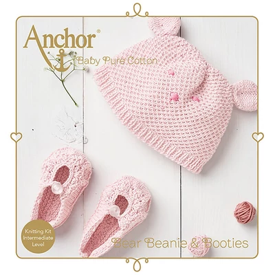 Trusa de tricotat, Anchor Baby Pure Cotton - Căciuliță și pantofi , roz