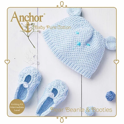 Trusa de tricotat, Anchor Baby Pure Cotton - Căciuliță și pantofi , albastru