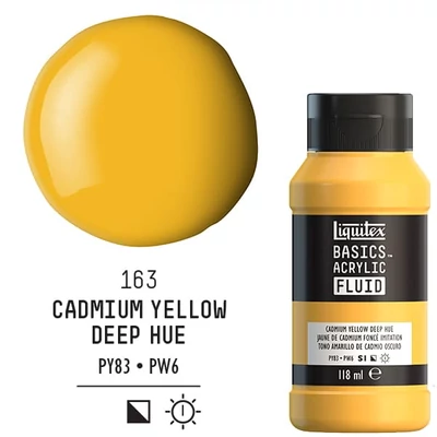 Liquitex Basics Fluid vopsea acrilică, 118 ml - 163, cadmium yellow deep hue