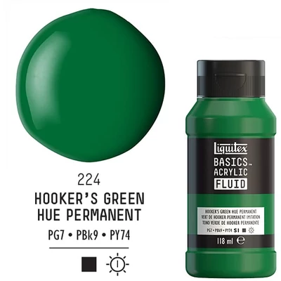 Liquitex Basics Fluid vopsea acrilică, 118 ml - 224, hooker's green hue permanent