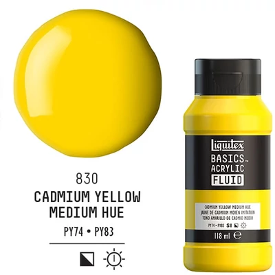Liquitex Basics Fluid vopsea acrilică, 118 ml - 830, cadmium yellow medium hue