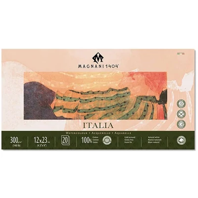 Bloc de acuarelă Magnani Italia, 100% bumbac, 300 g, 12x23 cm, 20 coli, semi-rugoasă