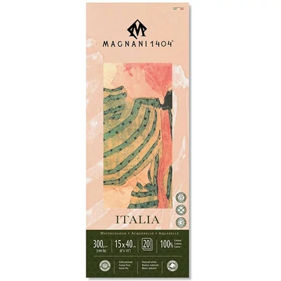 Bloc de acuarelă Magnani Italia, 100% bumbac, 300 g, 15x40 cm, 20 coli, semi-rugoasă