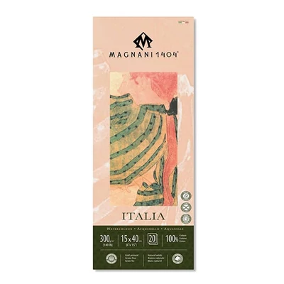 Bloc de acuarelă Magnani Italia, 100% bumbac, 300 g, 15x40 cm, 20 coli, semi-rugoasă