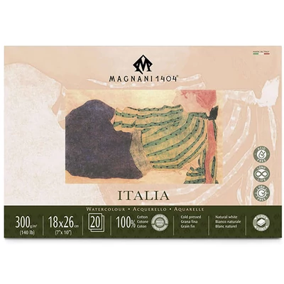 Bloc de acuarelă Magnani Italia, 100% bumbac, 300 g, 18x26 cm, 20 coli, semi-rugoasă
