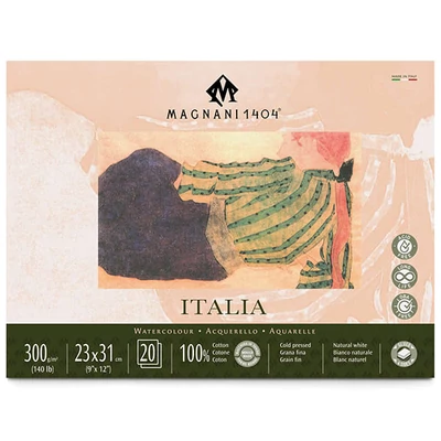 Bloc de acuarelă Magnani Italia, 100% bumbac, 300 g, 23x31 cm, 20 coli, semi-rugoasă