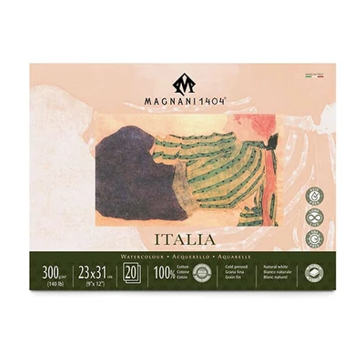 Bloc de acuarelă Magnani Italia, 100% bumbac, 300 g, 23x31 cm, 20 coli, semi-rugoasă