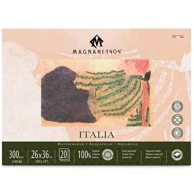 Bloc de acuarelă Magnani Italia, 100% bumbac, 300 g, 26x36 cm, 20 coli, semi-rugoasă